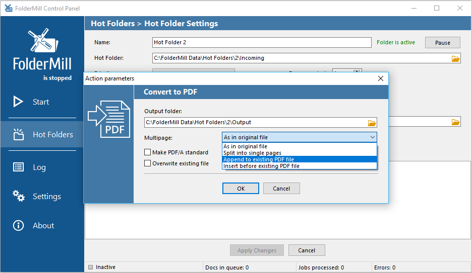 FolderMill Tworzy PDF automatycznie w czasie rzeczywistym za pomocą specjalnych Hot Folderów