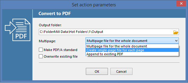 konwertuj na PDF i dziel pliki PDF na pojedyncze strony wraz z FolderMill